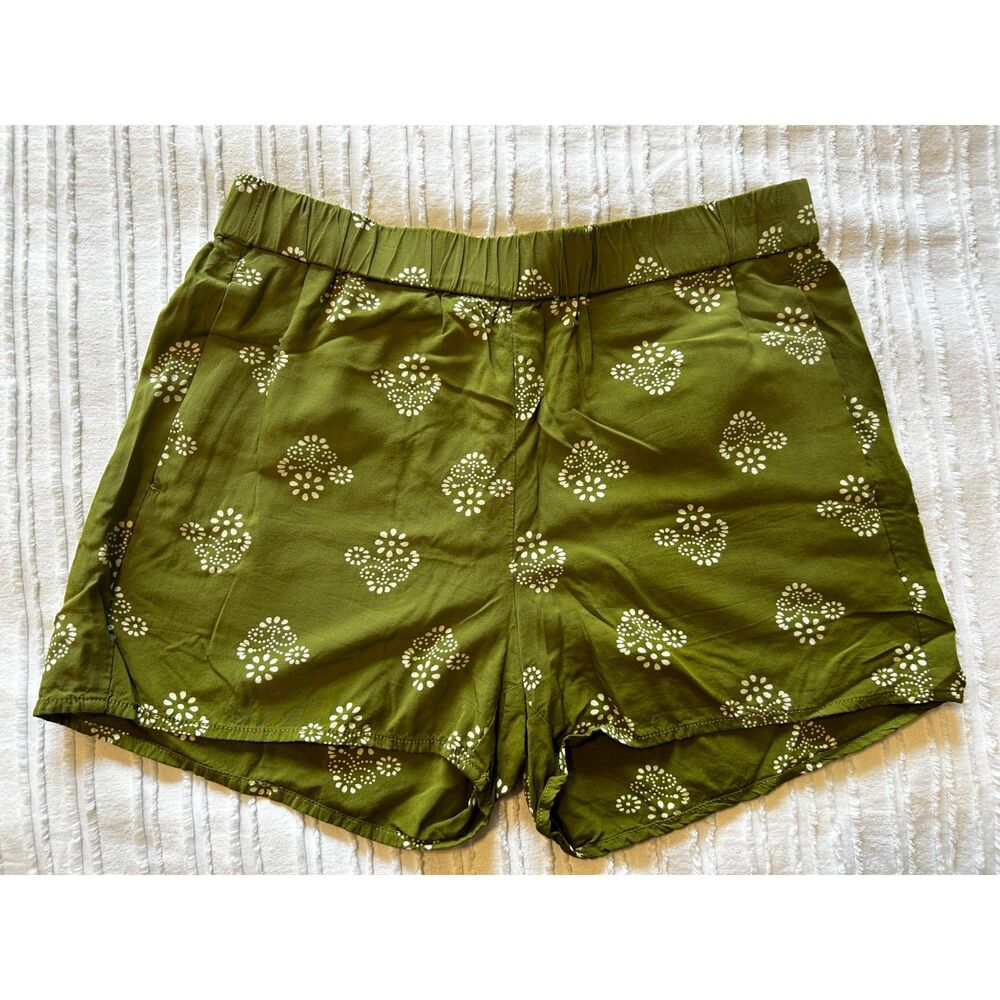 Madewell Printed Floral Batik Green Pull-On Shorts Size Small
